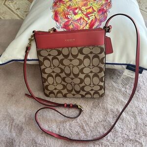 Coach Pink and Brown Crossbody Bag Signature Style